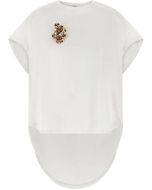 DI.LA3 PARI' T-Shirt mit Blumenbrosche - Weiß