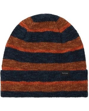 Paul Smith Striped Beanie Hat - Blue