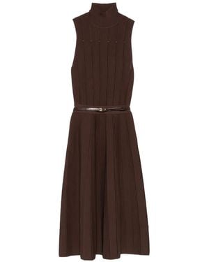 Elisabetta Franchi Geripptes Maxikleid mit Rollkragen - Braun