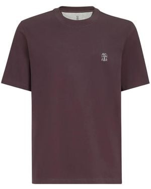 Brunello Cucinelli Cotton Jersey Crew-Neck T-Shirt With Logo - Purple