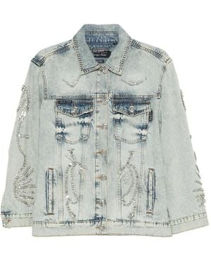 Philipp Plein Crystal-Embellished Denim Jacket - Blue