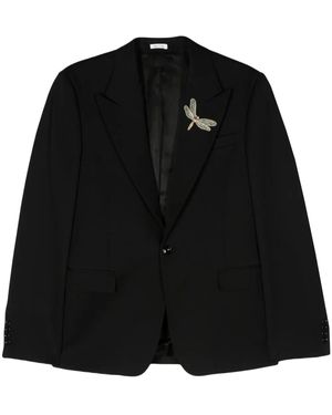 McQueen Embroidered-Motif Single-Breasted Blazer - Black
