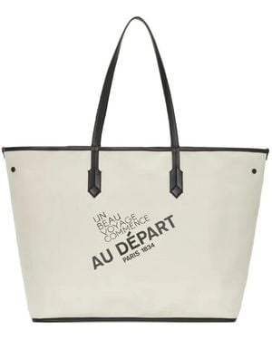 AU DEPART No. 55 Geometric-Print Tote Bag - Natural