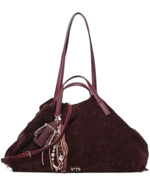 V73 Giada Fringe-Charm Logo-Plaque Shoulder Bag - Brown