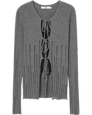 B+ AB Distressed-Effect Ribbed-Knit Cardigan - Gray