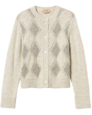 Twinset Jacquard Diamond Cardigan With Sequins - White