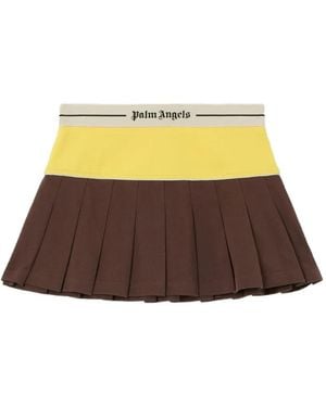 Palm Angels Logo Pleated Mini Skirt - Brown