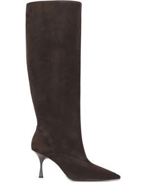 POTAMY Suede Heeled Knee-High Boots - Black