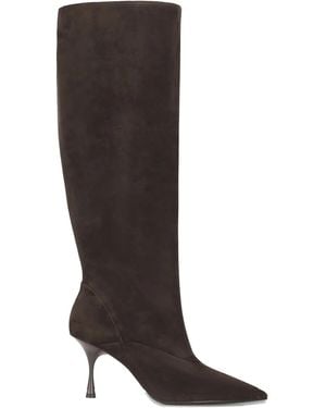 POTAMY Suede Heeled Knee-High Boots - Black