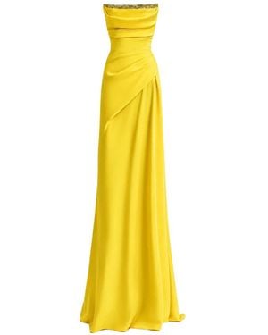 Gemy Maalouf Beaded-Trim Strapless Gown - Yellow