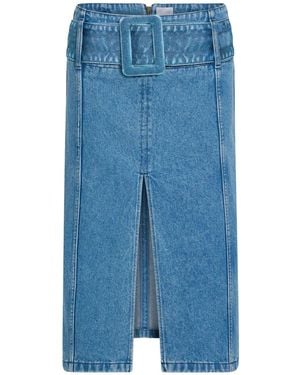 Patou Belted Denim Midi Skirt - Blue