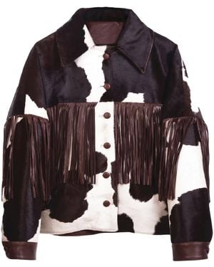 Dan Cassab Taylor Cow-Print Fringed Jacket - Black