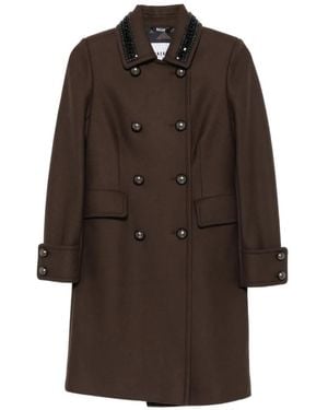 Bazar Deluxe Bead-Embellishment Double-Breasted Coat - Brown
