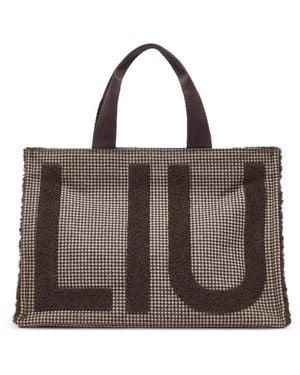 Liu Jo Large Check Fabric Tote Bag - Brown