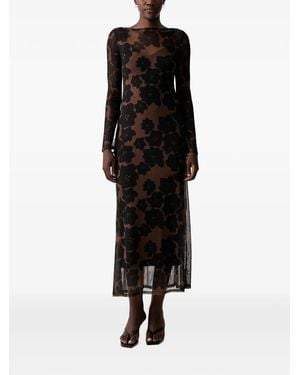 Never Fully Dressed Tan Jaden Floral-Print Mesh Dress - Black