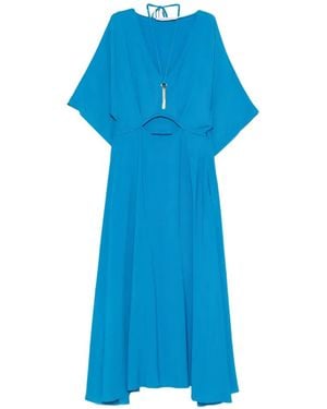 SIMONA CORSELLINI Vestido Midi Con Aberturas Y Cuello En V - Azul