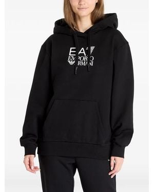 EA7 Logo-Print Drawstring Hoodie - Black