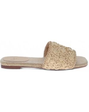 Castañer Sandales Pisa Plates À Fleurs En Raphia - White