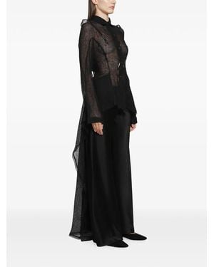Yehuafan Sheer Panelled-Design Maxi Shirt Dress - Black