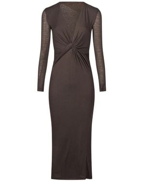 Amen Longuette Twist-Detail V-Neck Maxi Dress - Brown
