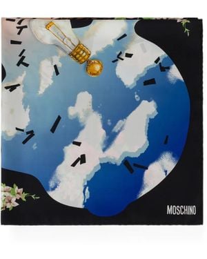 Moschino Graphic-Print Silk Scarf - Blue