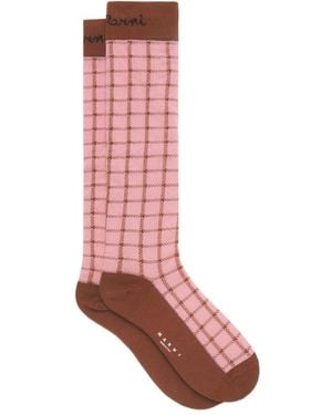 Marni Logo-Jacquard Checked Socks - Red