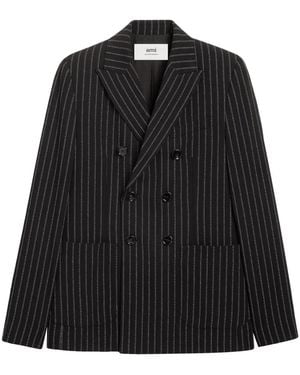 Ami Paris Pinstripe Double-Breasted Blazer - Black