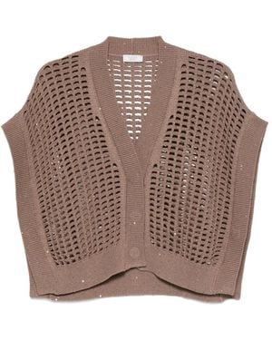 Peserico V-Neck Open-Knit Cardigan - Brown