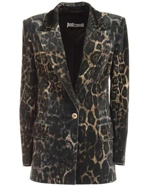 Just Cavalli Leopard-Print Blazer - Black