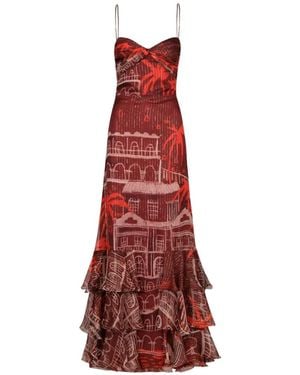 Johanna Ortiz Pasos Nocturnos Print Tiered Metallic Crepe Maxi Dress
