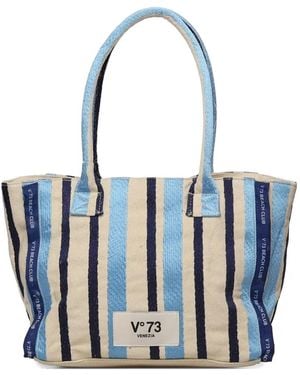 V73 Striped Top-Handle Shoulder Bag - Blue