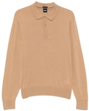 BOSS Langärmeliger Kaschmirpullover Mit Poloshirtkragen - Natur
