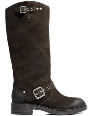 Ash Fuchsia Buckle-Detail Biker Boots - Black