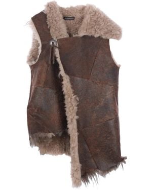 Ann Demeulemeester シアリングパネル レザーベスト - ブラウン
