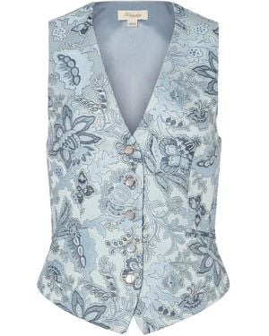 Temperley London Floral-Print Button Waistcoat - Blue