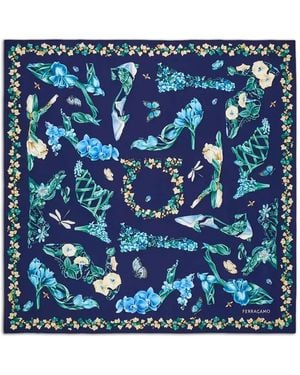 Ferragamo Seidenschal Mit Schuh-Print - Blau