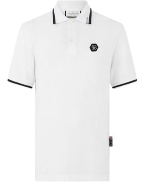 Philipp Plein Logo-Plaque Tipped Polo Shirt - White