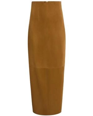 KHAITE Suede Maxi Skirt - Natural