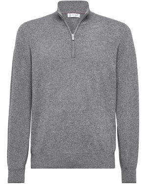 Brunello Cucinelli Cashmere Half Zip Jumper - Grey
