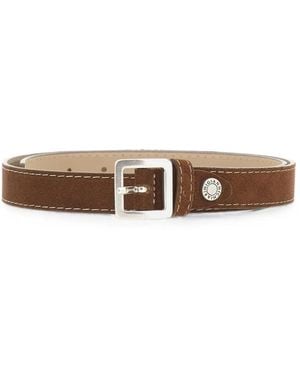 Gianni Chiarini Calf Suede Contrast-Stitch Belt - White