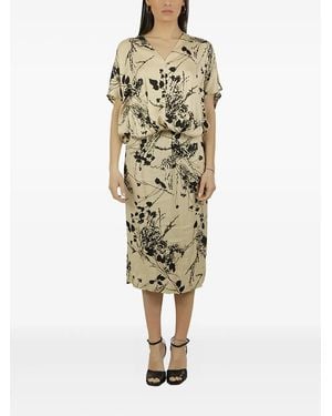 Semicouture Floral-Print Midi Dress - Metallic