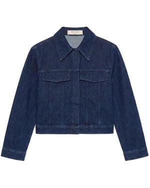 Another Tomorrow Cropped Seam-Detail Denim Jacket - Blue