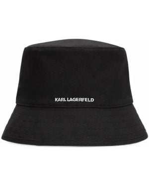 KARL LAGERFELD Ikon Reversible Checked Bucket Hat - Black
