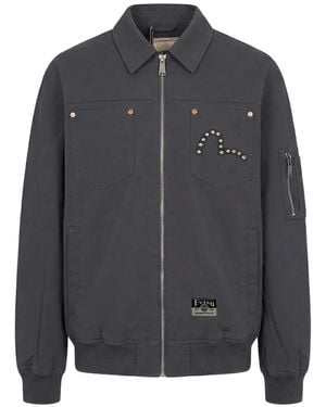 Evisu Metal Studs Graphic-Print Bomber Jacket - Grey