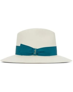 Borsalino Hut mit Kontrastband und breiter Krempe - Blau