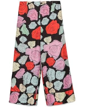 Marni Silk Trousers With Floral Motif - Red