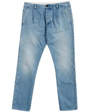 Fortela Pleated Denim Tapered Trousers - Blue