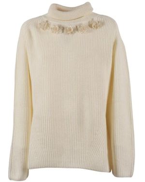 P.A.R.O.S.H. Floral-Appliqué Roll-Neck Jumper - White