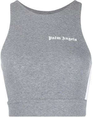 Palm Angels Logo-Print Ribbed Sports Bra - Grey