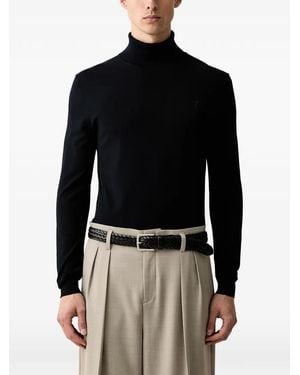 Trussardi Roll-Neck Embroidered-Logo Jumper - Blue